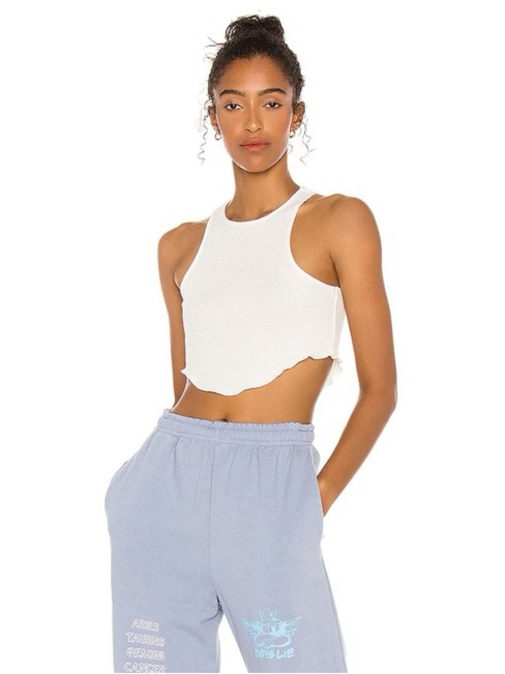 h:ours White Ribbed Cropped Tank